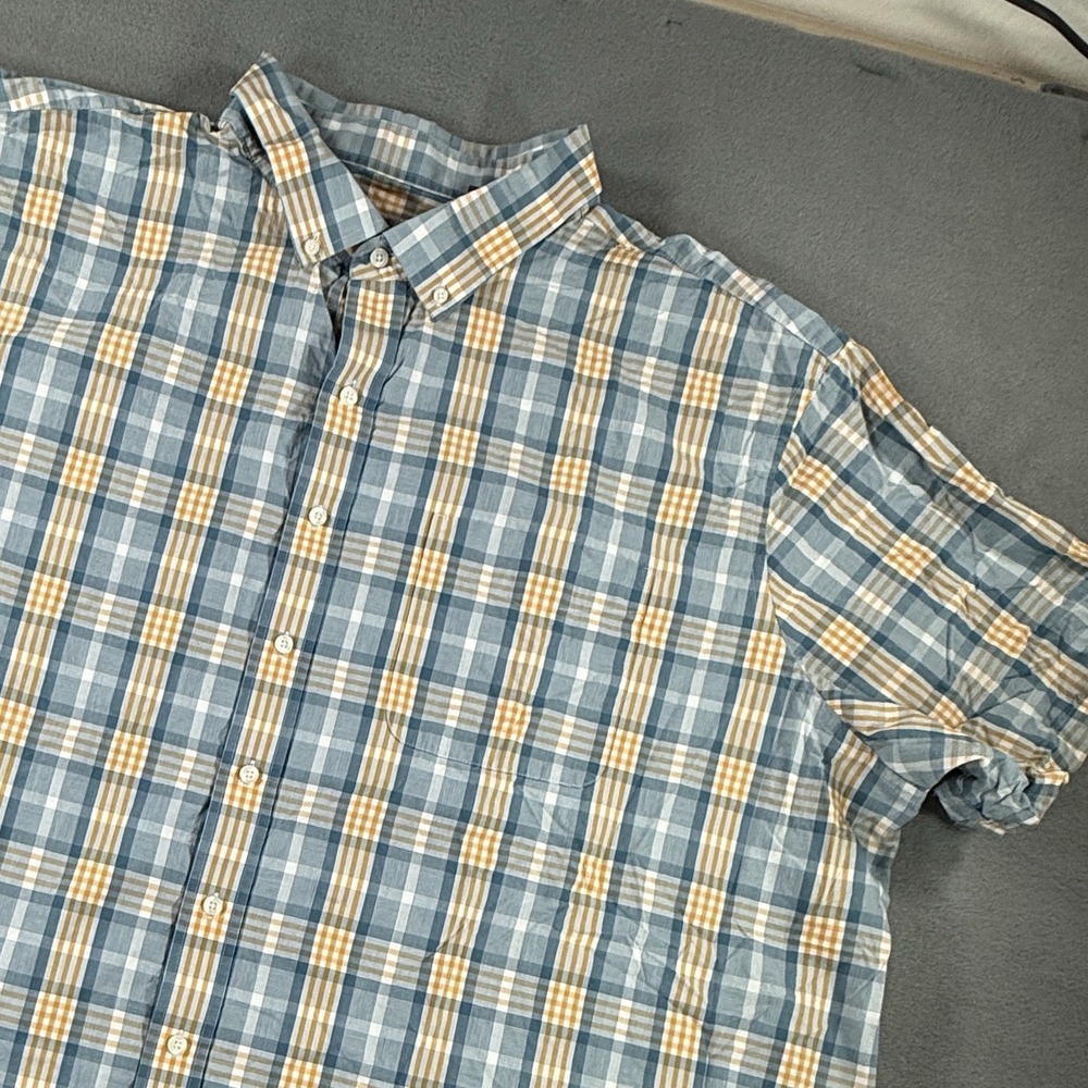 Oak Hill 4XLT Button Down Shirt Short Sleeve Yellow Blue Plaid